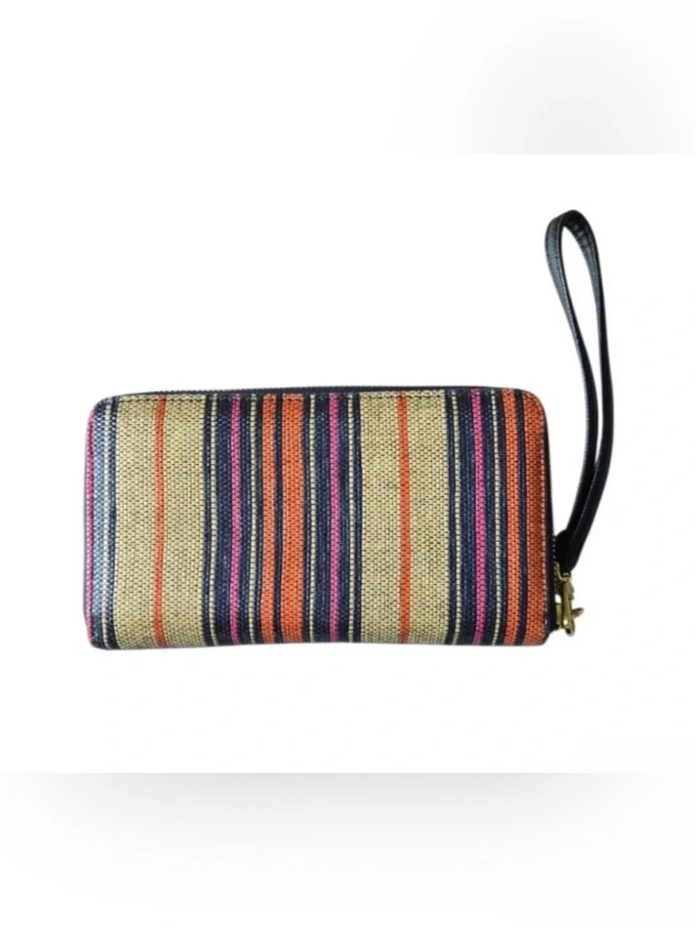 NWOT Steve Madden Beige Woven Multi Color Striped Wristlet Clutch